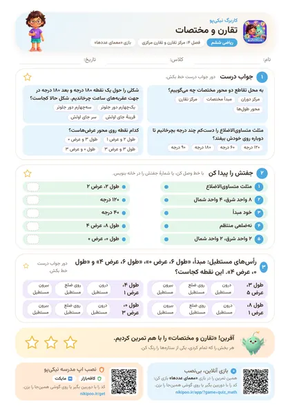 نمونه سوال و کاربرگ تقارن و مختصات، ریاضی پایهٔ ششم